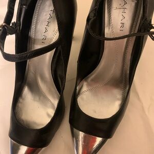 Tahari Black Heels with Silver Accents